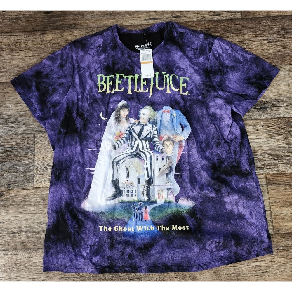 BeetleJuice T Shirt Women's 3X Plus size Purple Tie Dye Short Sleeve Stretch Tee